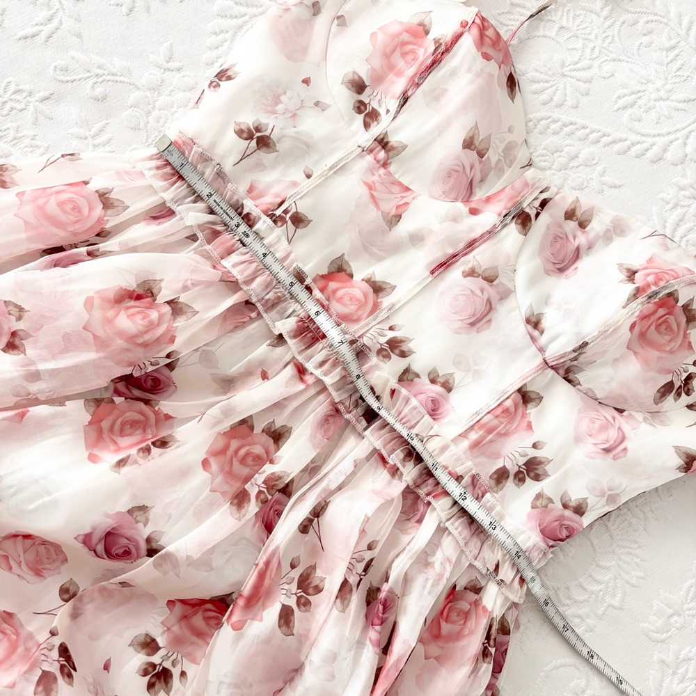 NWOT Lulus Sincerely Enchanting Ivory Floral Print Organza Midi Dress Large - Picture 7 of 7